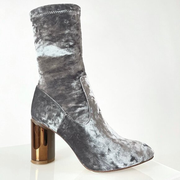Closet Clearout! | Lilac Crushed Velvet Boots w Rose Gold Heel | Glam Maximalism - Picture 1 of 6